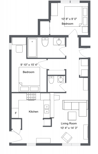 Floor plan layout diagram for Lake Manor 2 Bedroom 1.5 Bath